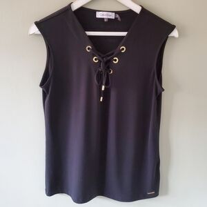 Calvin Klein S Grunge Goth Punk Jersey Knit Lace Up V-neck Sleeveless Top